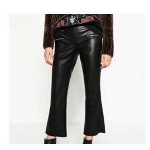 Zara Faux Black Leather Moto Pants Flare Mid Rise